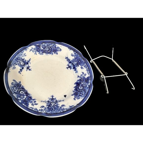 Antique Mellor & Co. Flow Blue 9" Dinner Plate Vernon Scalloped + Plate hanger - Picture 2 of 7
